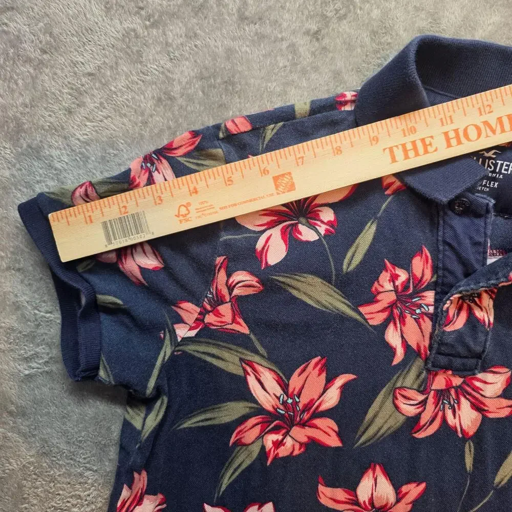 Hollister Epic Flex Polo Shirt Mens XS Blue Floral Stretch Jersey Knit Casual